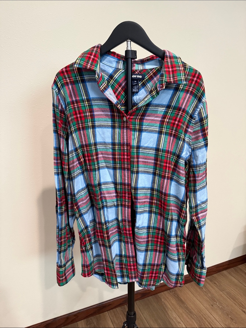 Lands' End Red, Green & Blue Plaid Button-Down Shirt